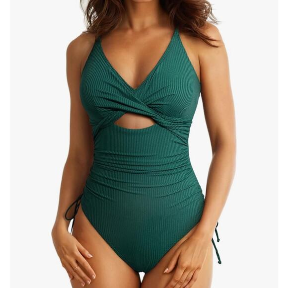 Aleumdr Ribbed One-Piece Tummy Control Cutout Padded Swimsuit XL NWOT - Picture 1 of 13